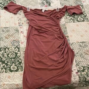 Forever 21 Pink Ruched Off-Shoulder Midi Dress